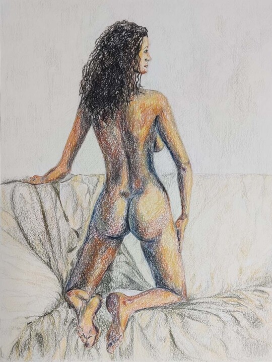 Drawing titled "nude girl" by Róbert Bánrévi, Original Artwork, Pencil
