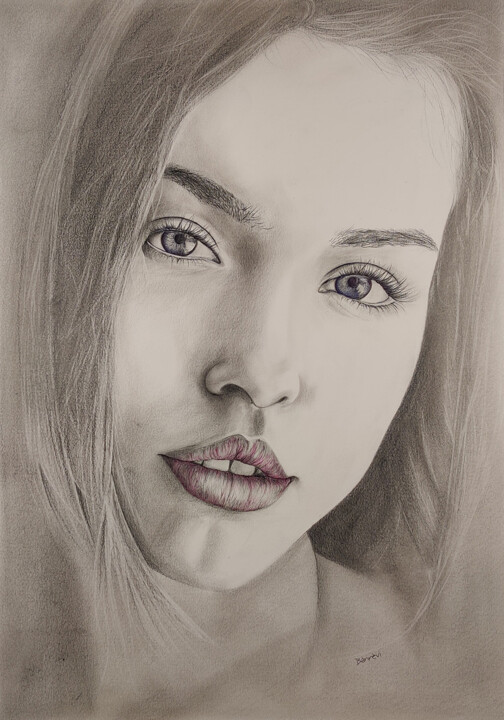 Drawing titled "girl's portrait" by Róbert Bánrévi, Original Artwork, Graphite