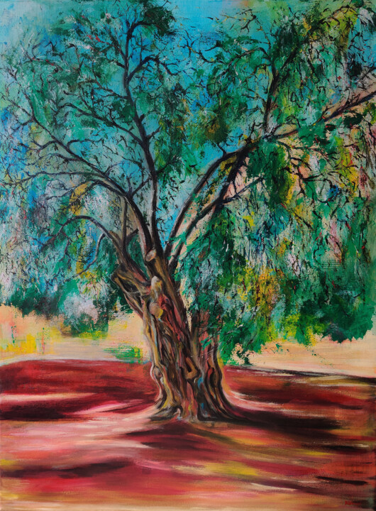 Painting titled "olive tree" by Róbert Bánrévi, Original Artwork, Acrylic Mounted on Wood Stretcher frame