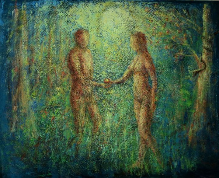 Peinture intitulée "Adam et Eve" par Robert Bass, Œuvre d'art originale, Acrylique