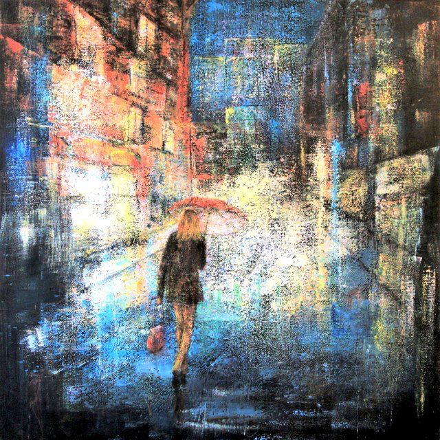 Malarstwo zatytułowany „La fille au paraplu…” autorstwa Robert Bass, Oryginalna praca, Akryl