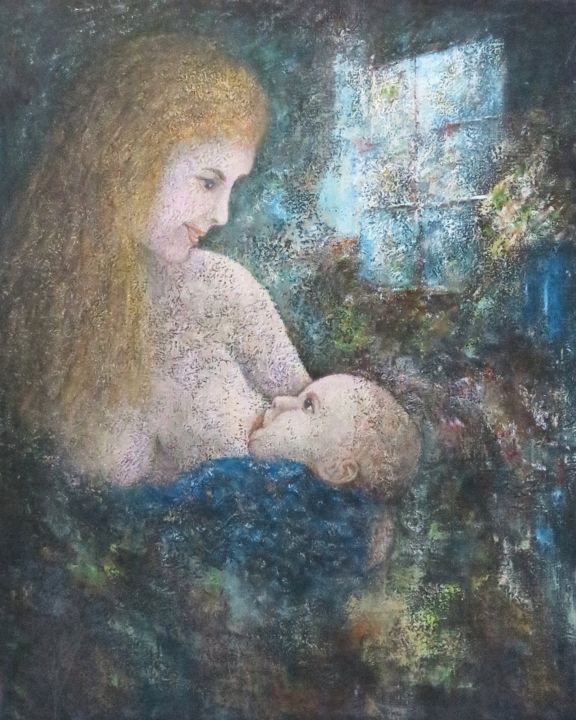 Peinture intitulée "L'amour d'une mère" par Robert Bass, Œuvre d'art originale, Acrylique