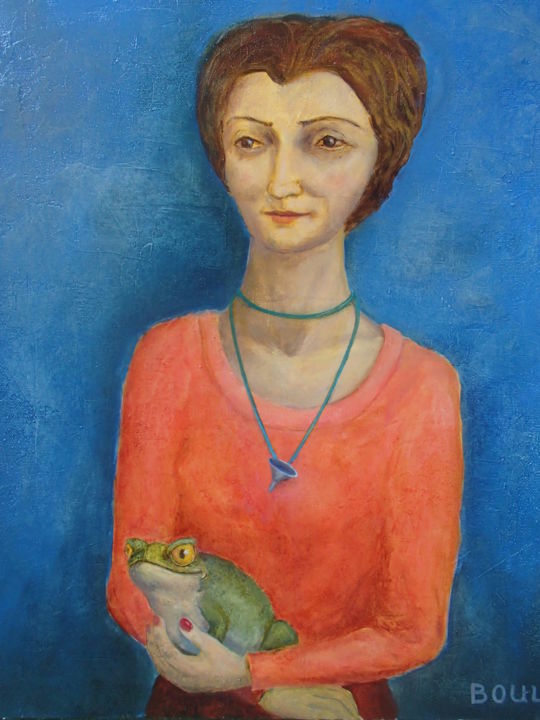 Peinture intitulée "la femme à la greno…" par Boul, Œuvre d'art originale, Huile