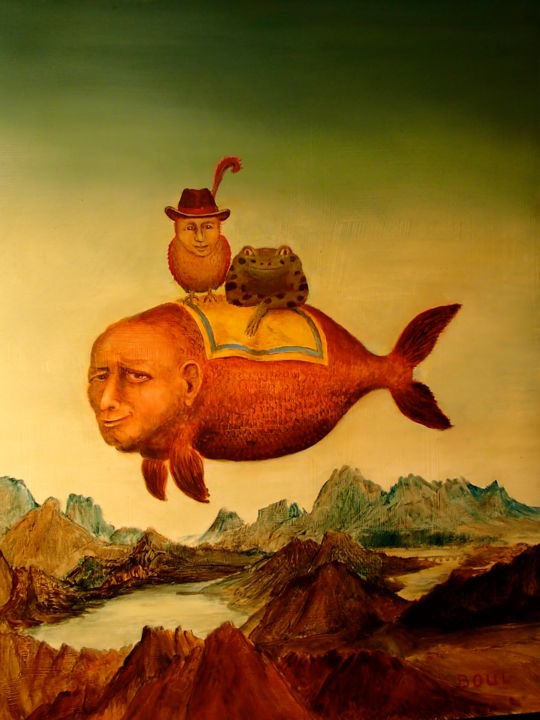 Peinture intitulée "le voyage du merou…" par Boul, Œuvre d'art originale, Huile