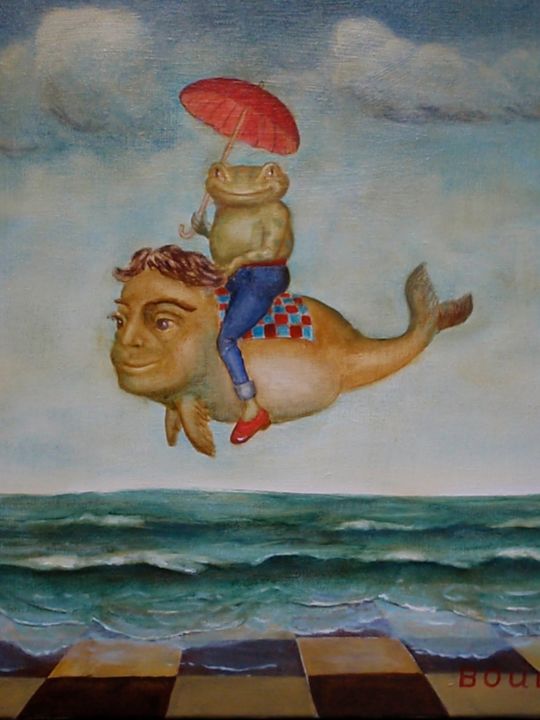 Peinture intitulée "la grenouille à l'o…" par Boul, Œuvre d'art originale, Huile