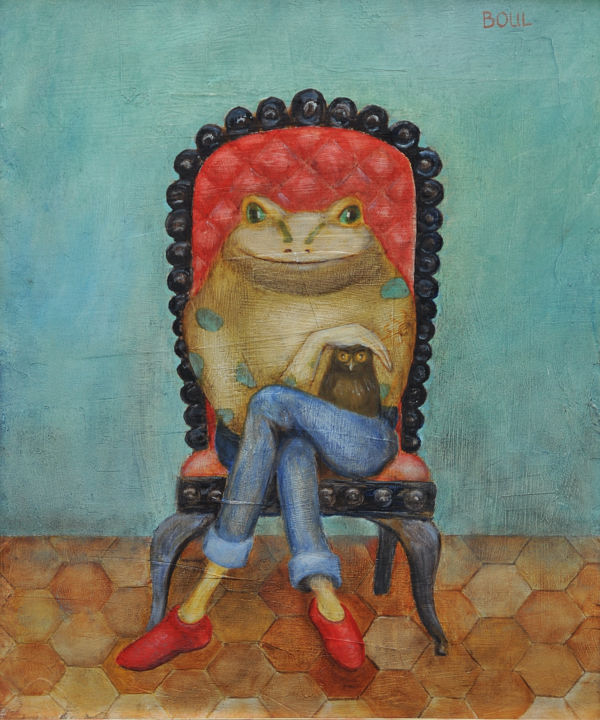 Peinture intitulée "la grenouille aux b…" par Boul, Œuvre d'art originale, Huile