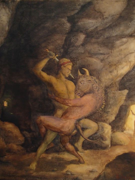 Malerei mit dem Titel "Thésée et le Minota…" von Boul, Original-Kunstwerk, Öl
