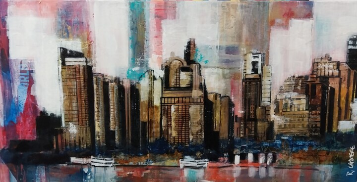 Painting titled "New-York City build…" by Robert Cadiere, Original Artwork, Acrylic Mounted on Wood Stretcher frame