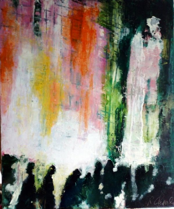Peinture intitulée "La grande soirée" par Robert Charles, Œuvre d'art originale, Huile Monté sur Châssis en bois
