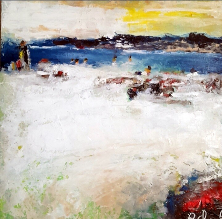 Peinture intitulée "Plage Marseille" par Robert Charles, Œuvre d'art originale, Huile Monté sur Carton