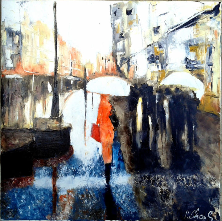 Painting titled "(1) Regen" by Robert Charles, Original Artwork, Oil Mounted on Wood Stretcher frame