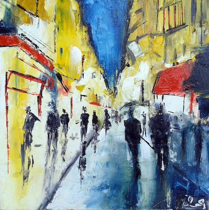 Peinture intitulée "(1)rue-gelbe" par Robert Charles, Œuvre d'art originale, Huile