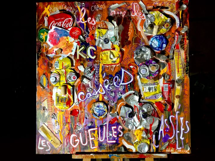 Peinture intitulée "Les gueules cassees" par Robert Chausse, Œuvre d'art originale, Collages