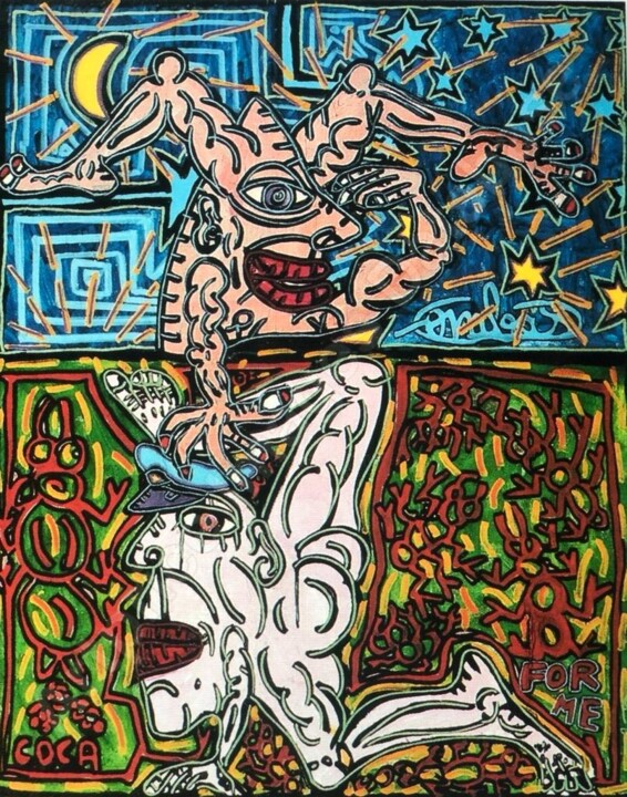 Malerei mit dem Titel "L'échéquier" von Robert Combas, Original-Kunstwerk