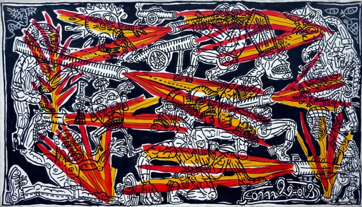 Malerei mit dem Titel "Bataille à coups de…" von Robert Combas, Original-Kunstwerk