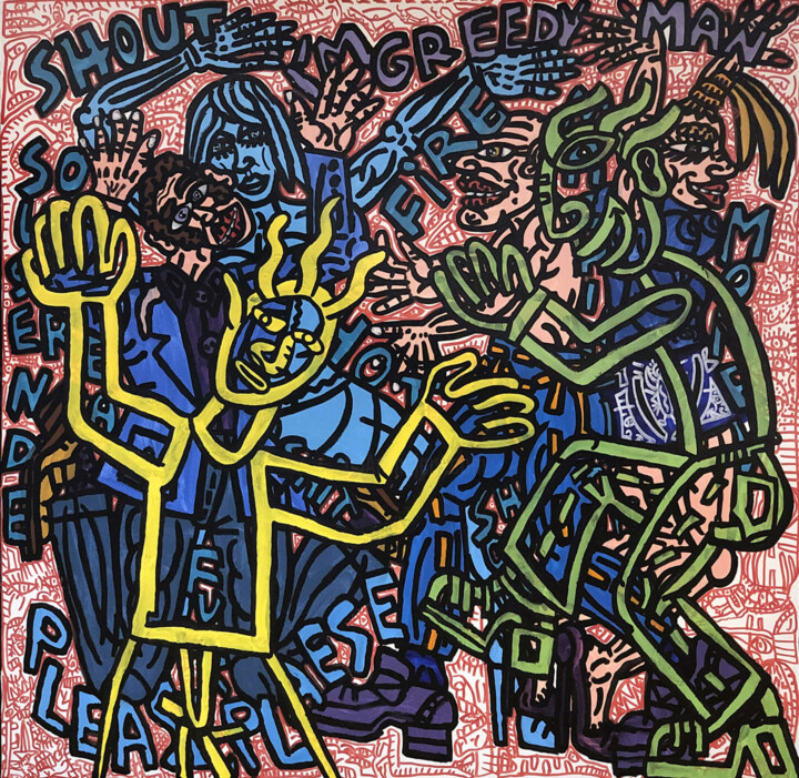 Ζωγραφική με τίτλο "I am greedy man" από Robert Combas, Αυθεντικά έργα τέχνης