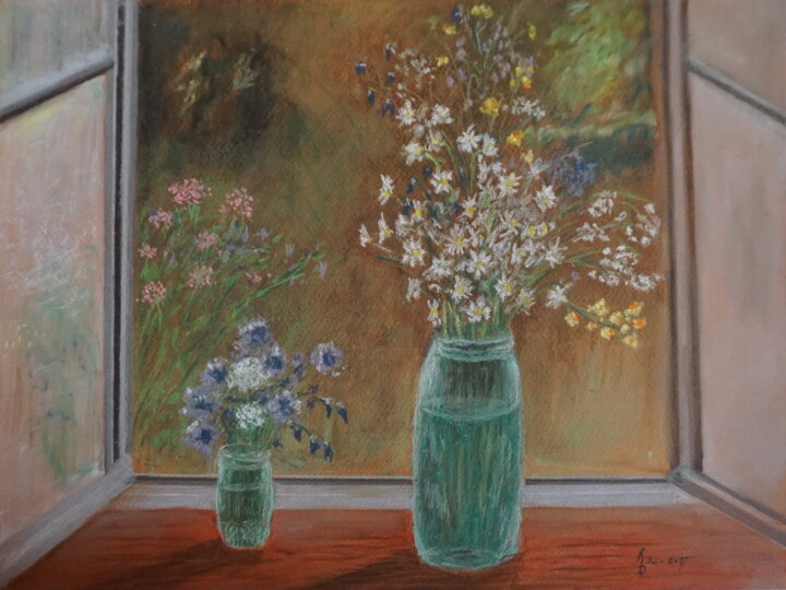 Painting titled "bouquets-a-la-fenet…" by Robert Dahout, Original Artwork, Pastel