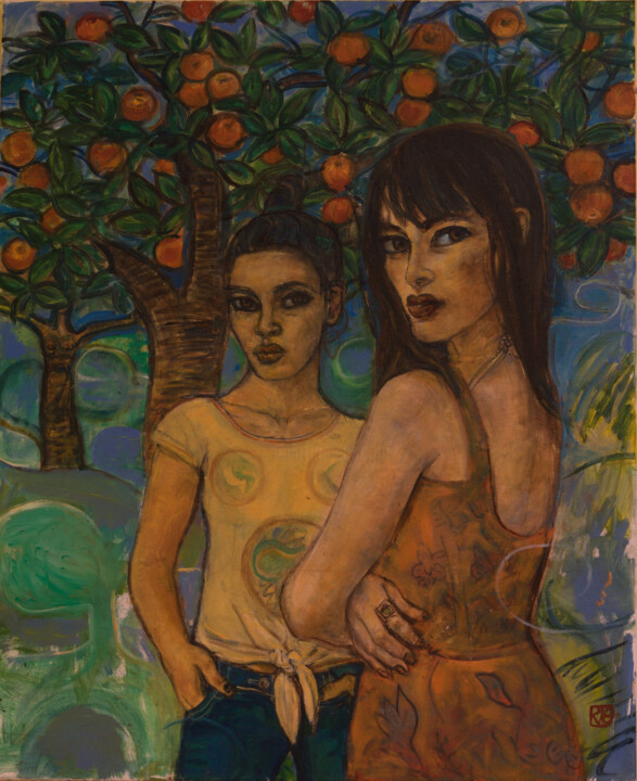 Peinture intitulée "Sous les orangers -…" par Robert Gibson, Œuvre d'art originale, Huile