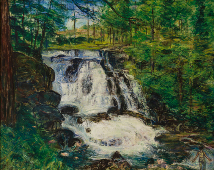 Peinture intitulée "La Cascade à Fontco…" par Robert Gibson, Œuvre d'art originale, Huile Monté sur Panneau de bois
