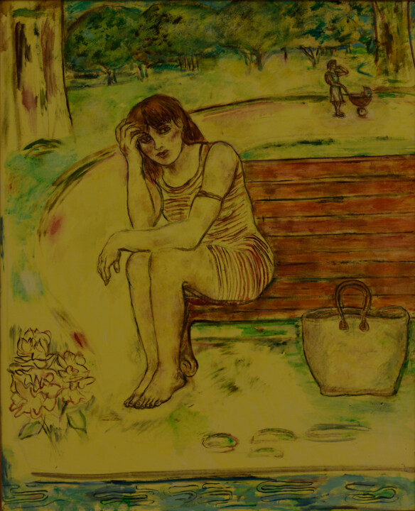 Peinture intitulée "Femme au panier 1-…" par Robert Gibson, Œuvre d'art originale, Huile Monté sur Châssis en bois