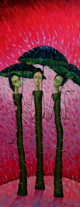 Pittura intitolato "Red rain" da Robert Hekimyan, Opera d'arte originale, Olio
