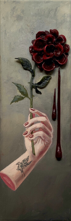 Peinture intitulée "WEEPING ROSE" par Robert Inestroza, Œuvre d'art originale, Huile