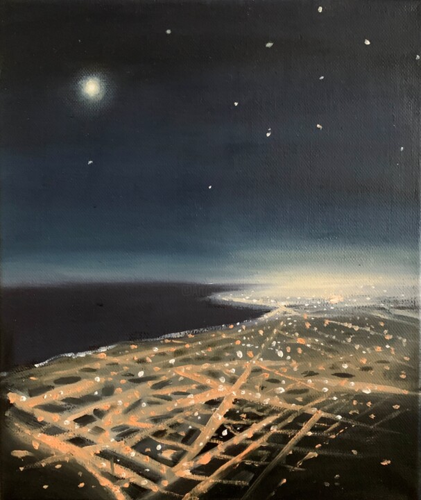 Painting titled "Riviera Nocturne I" by Robert Inestroza, Original Artwork, Oil