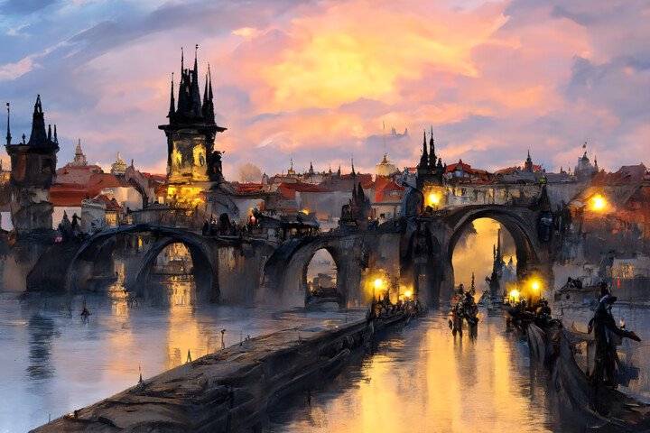 Digitale Kunst getiteld "Prag" door Robert Kouba, Origineel Kunstwerk, AI gegenereerde afbeelding