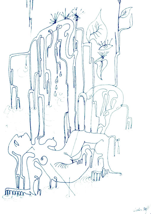 Dibujo titulada "DESSIN à la plume S…" por Robert Labor, Obra de arte original, Tinta Montado en Cartulina