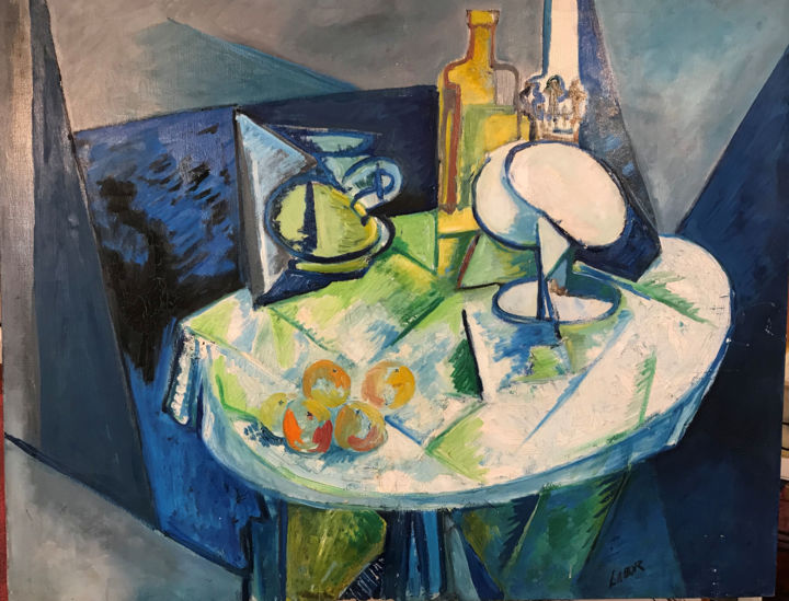 Painting titled "La Lampe à Pétrole" by Robert Labor, Original Artwork, Oil