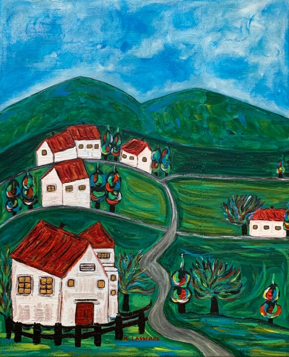 Peinture intitulée "Chemin des quatre m…" par Michèle Lasserre Marseille, Œuvre d'art originale, Acrylique Monté sur Châssis…