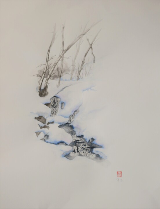 Peinture intitulée "Torrent d'hiver" par Robert Serfati, Œuvre d'art originale, Encre