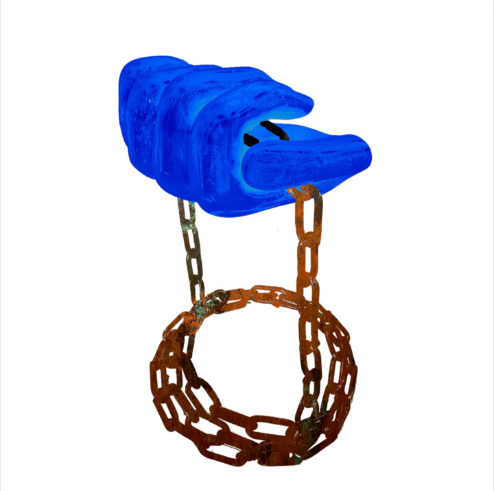 Escultura titulada "Poing bleu de la Li…" por Robert Thébaud, Obra de arte original, Metales