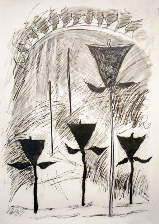 Disegno intitolato "floral 3 study" da Robert Winslow, Opera d'arte originale, Grafite