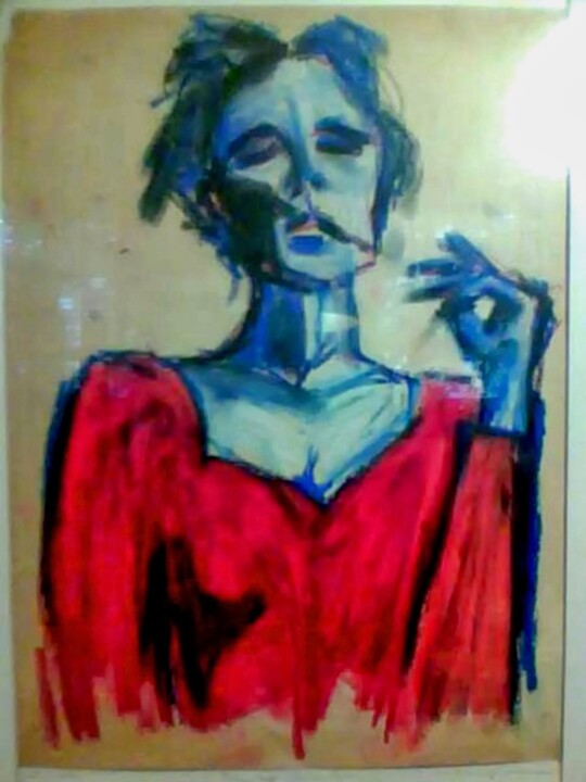 Dibujo titulada "red women smoking" por Robert Witherspoon, Obra de arte original, Acrílico