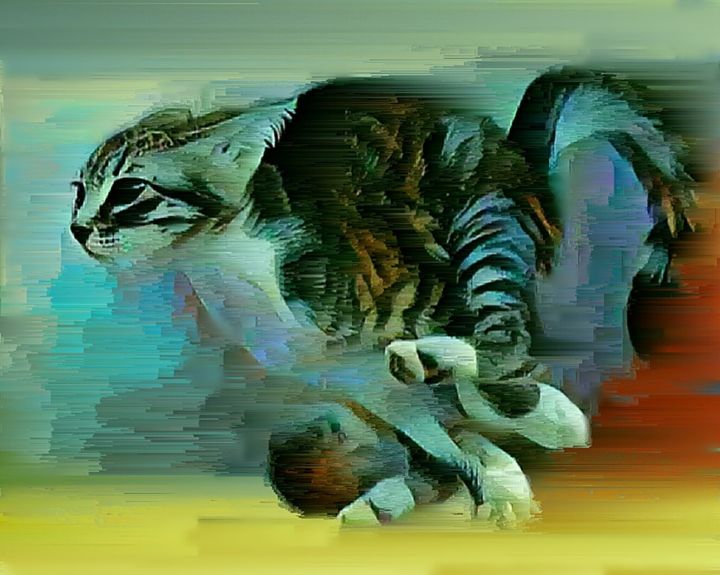 Malarstwo zatytułowany „kot” autorstwa Robert Wood, Oryginalna praca, Akryl