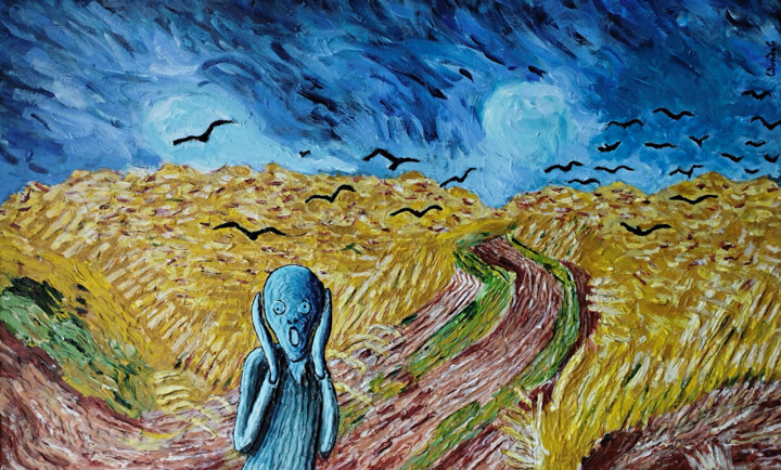 Painting titled "Van Gogh et Munch,…" by Robert Wundele, Original Artwork, Acrylic Mounted on Wood Stretcher frame