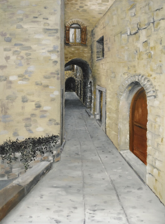 Painting titled "Le visiteur" by Robert Zaccour, Original Artwork, Oil Mounted on Wood Stretcher frame