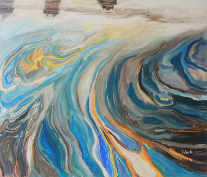Картина под названием "Oil rigs" - Robertas Kasperovicius, Подлинное произведение искусства, Масло Установлен на Деревянная…