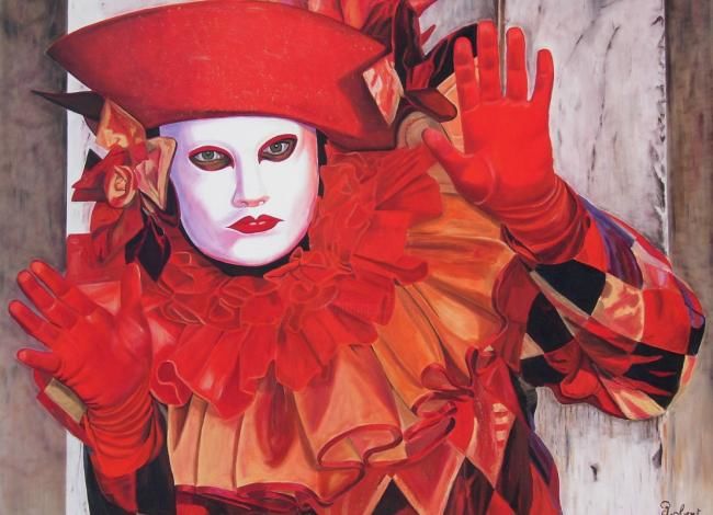 Painting titled "Arlequin aux gants…" by Christian Robert, Original Artwork, Oil