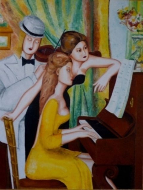 Painting titled "jeunes-filles-au-pi…" by Christian Robert, Original Artwork, Oil