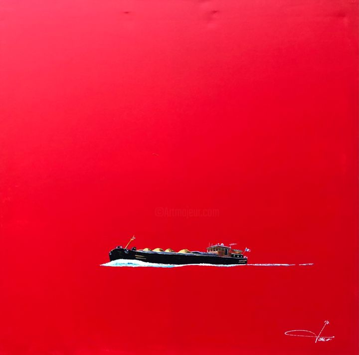 Peinture intitulée "Canal rouge" par Robert Dorgnon, Œuvre d'art originale, Acrylique