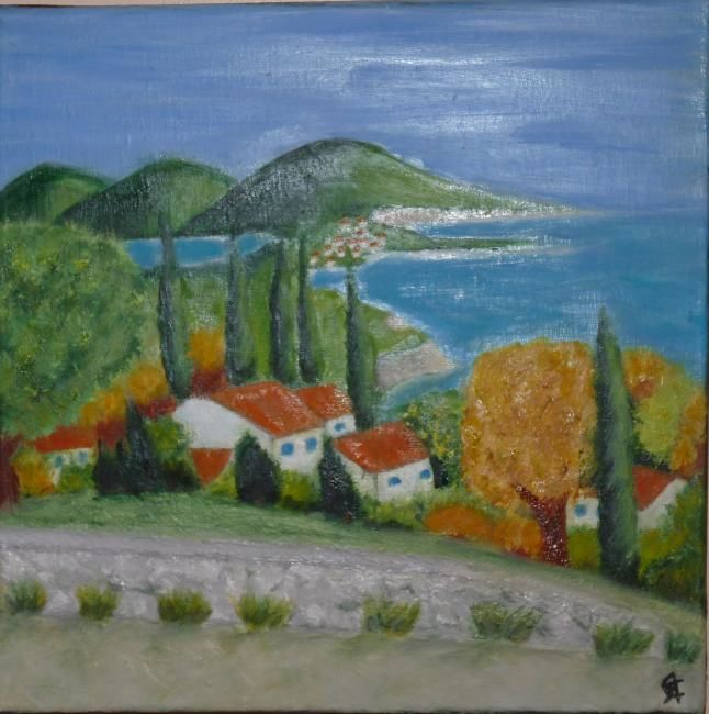 Peinture intitulée "Paysage  vue sur mer" par Clémence Azagury, Œuvre d'art originale