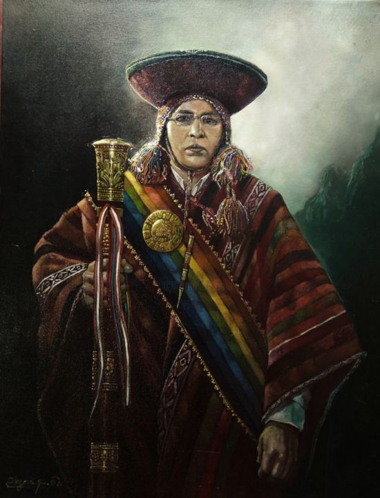 Painting titled "Alcalde Varayoc" by Roberth Singona (El chincherino), Original Artwork, Oil