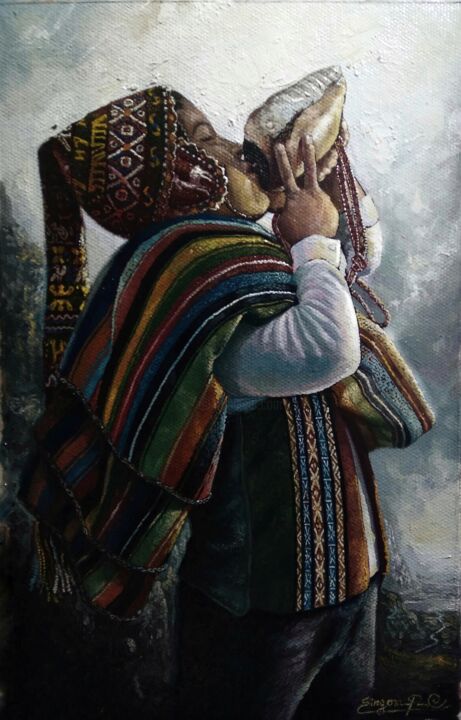 Pittura intitolato "Varayoc Wawan ( Hij…" da Roberth Singona (El chincherino), Opera d'arte originale, Olio