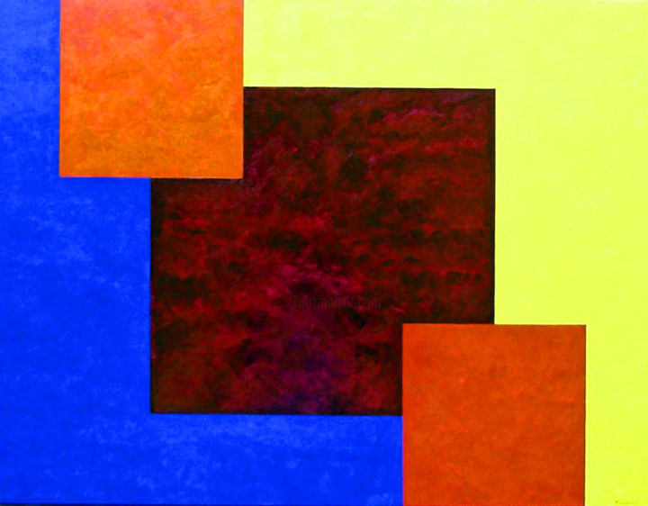 Painting titled "318 3 CARRES ROUGES" by Robert Marencic, Original Art, Oil