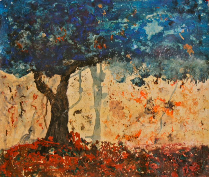 Painting titled "L'arbre dans l'orage" by Roberto Agro, Original Artwork, Acrylic