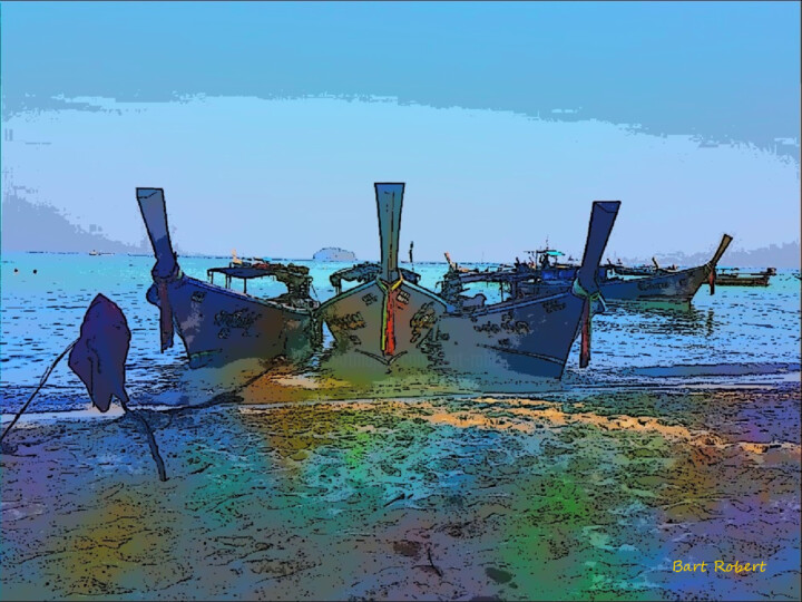 Цифровое искусство под названием "Barche spiaggiate" - Roberto Bartoccini, Подлинное произведение искусства, Цифровая живопи…