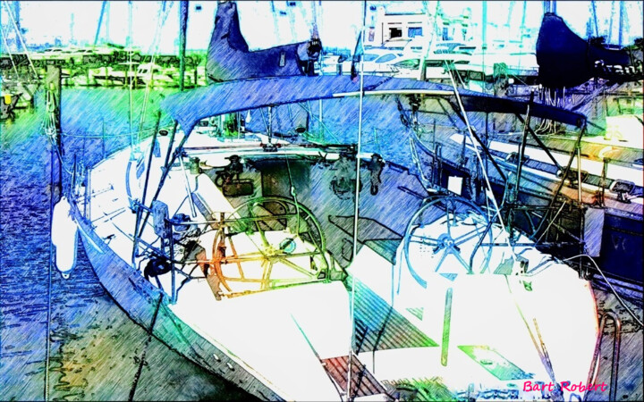 Grafika cyfrowa / sztuka generowana cyfrowo zatytułowany „Ormeggio barca” autorstwa Roberto Bartoccini, Oryginalna praca, Ma…