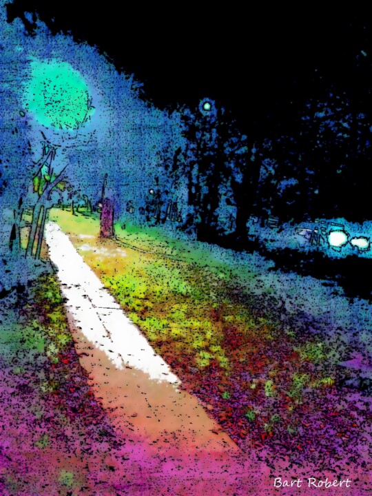 Arte digitale intitolato "Viale notturno" da Roberto Bartoccini, Opera d'arte originale, Pittura digitale